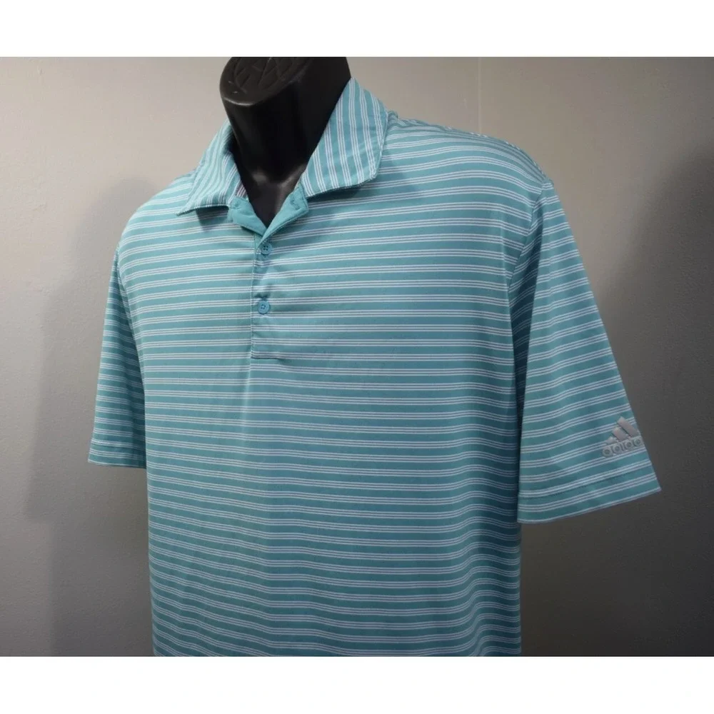 Adidas Golf Polo Blue Striped Performance Wicking Short‎ Sleeve Mens Size XL